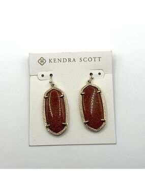Kendra Scott Elle Gold-Tone Dangle Earrings In Brown Sparkle Oval Stones